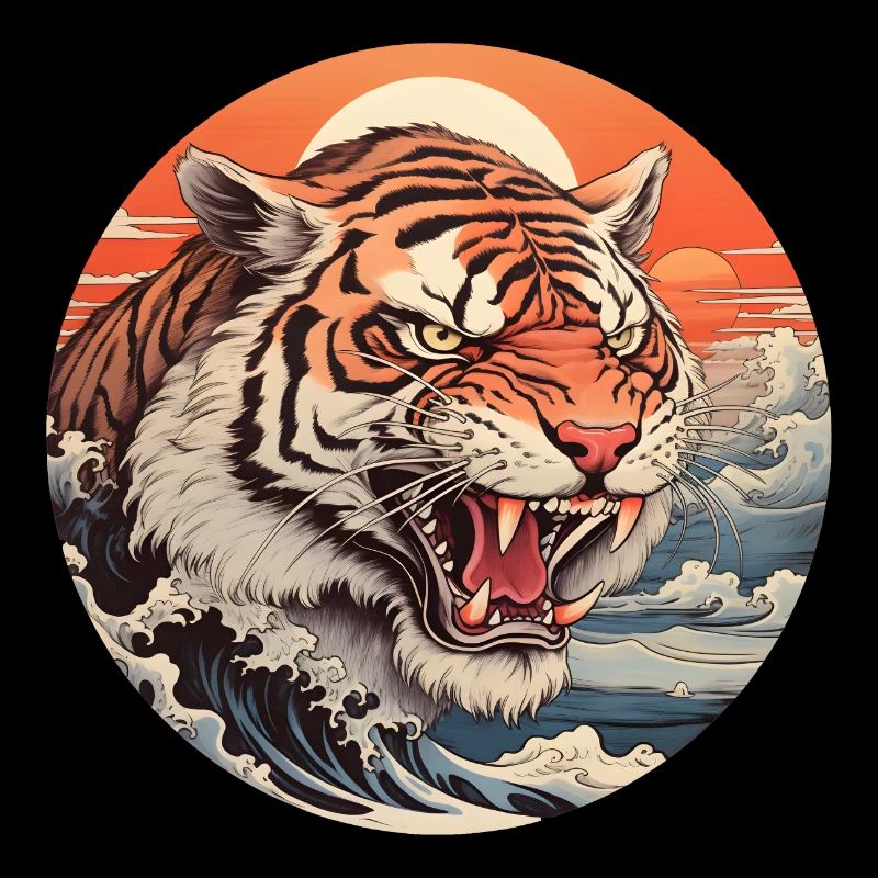 Angry tiger wave Ukiyo-e Hokusai