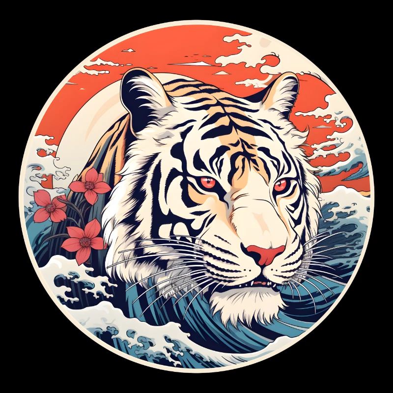 White tiger wave Ukiyo-e Hokusai