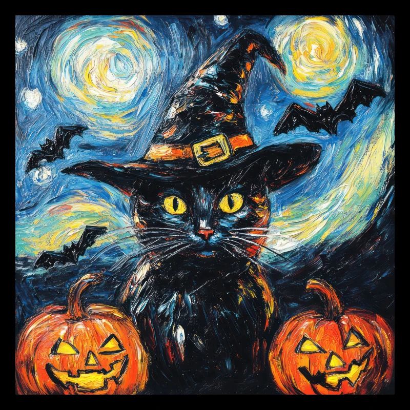 Halloween chat noir citrouille chauve-souris