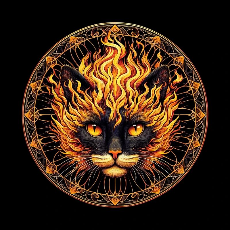Conception mystique du mandala du chat de feu