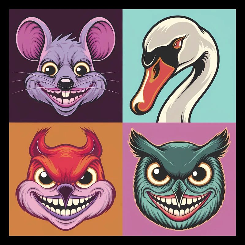 Pop Art Swan Mouse Squirrel Owl Smile