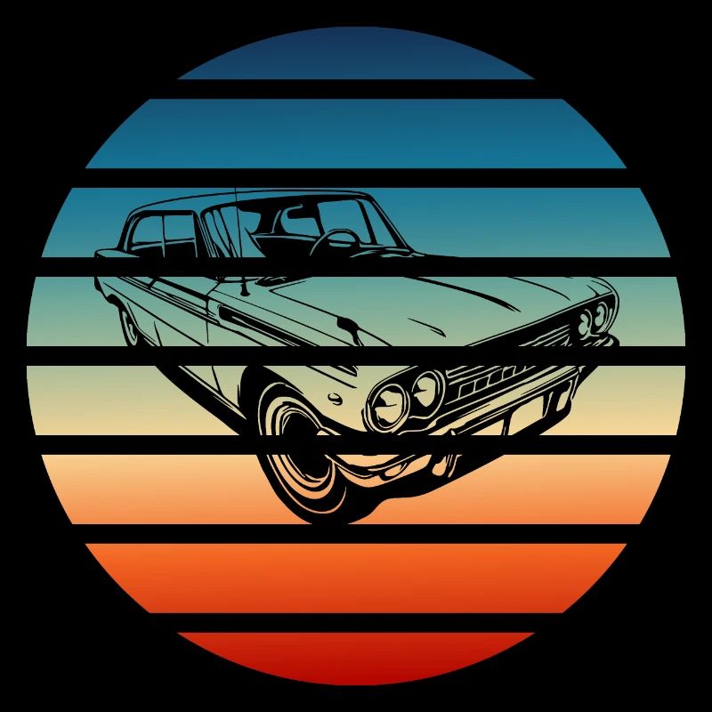 Retro Classic Car with Gradient Sunset