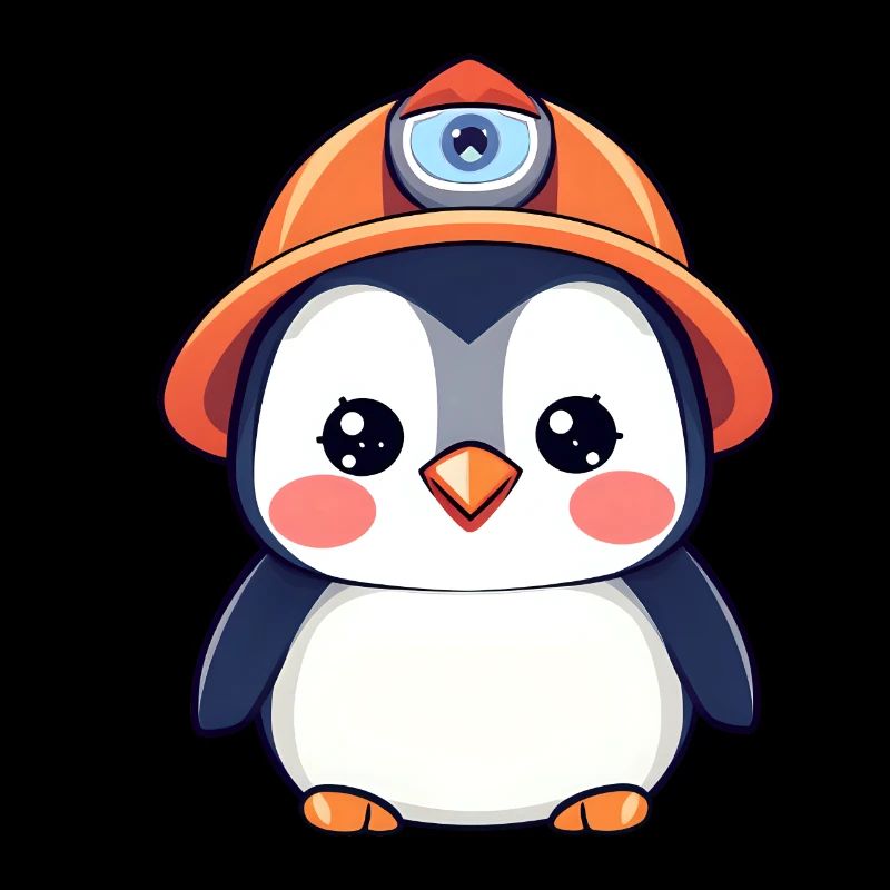 Bautrupp-Pinguin mit orangefarbenem Schutzhelm