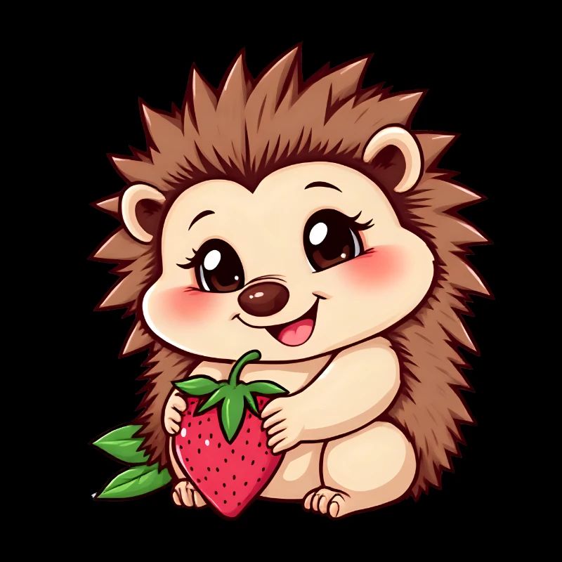 Hérisson mignon tient une fraise mûre