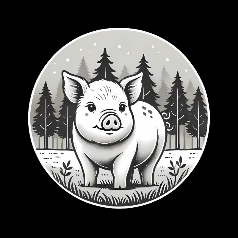 Rustic Pig Illustration in Forest