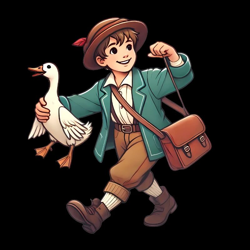 Vintage Junge mit Ente Illustration