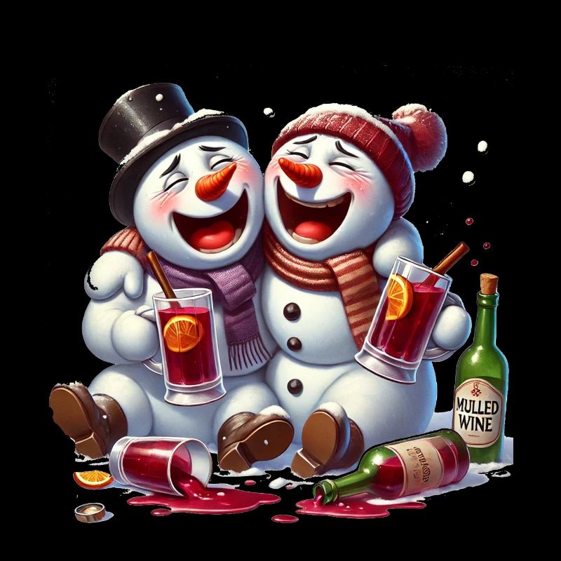 Two drunk snowmen on mulled wine winter