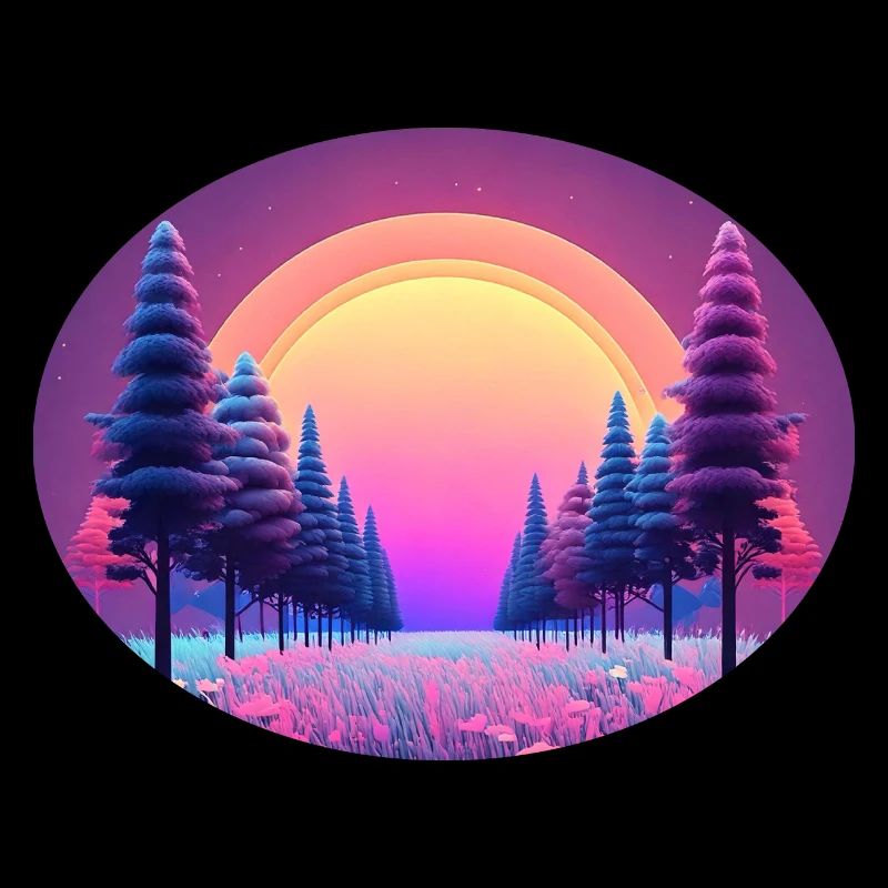 Prairie forestière au coucher du soleil dans une mer de fleurs