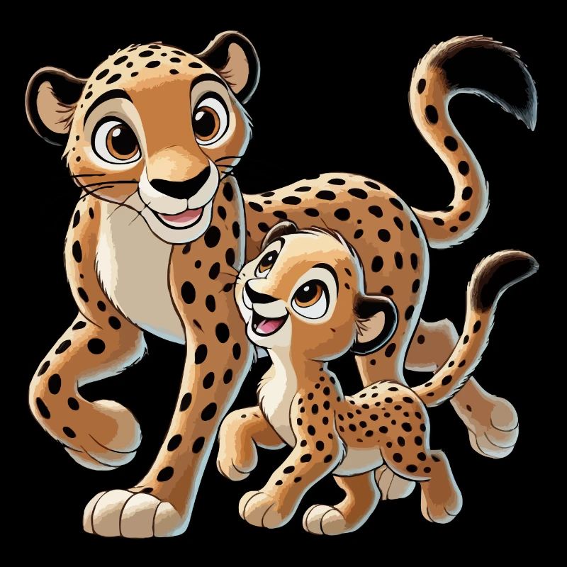 Mère guépard avec son enfant gambadant