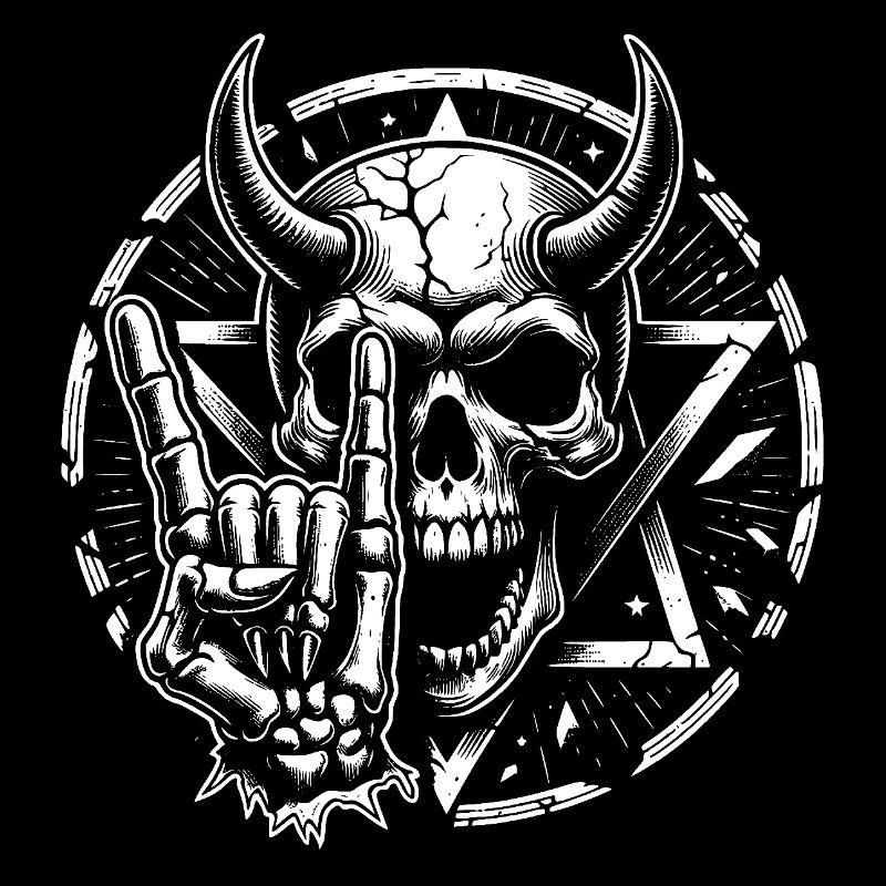 Skull with horns pentagram makes devil horns