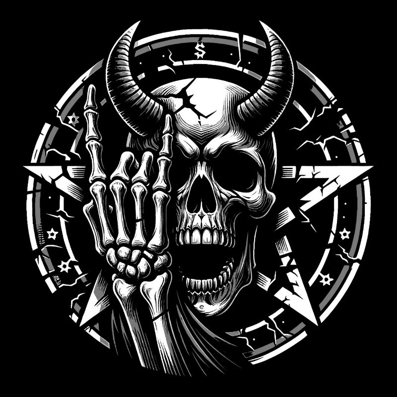 Skull with horns pentagram makes devil horns