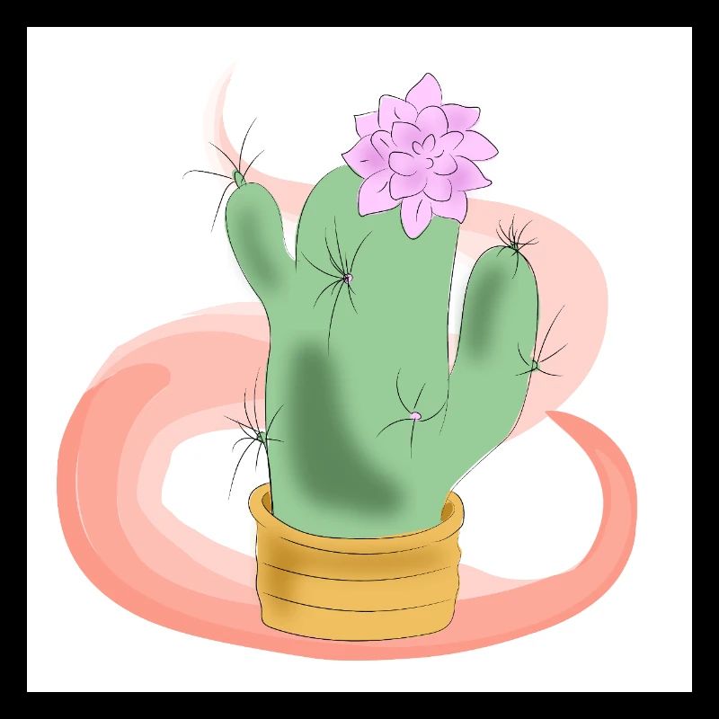 Cactus pot with pink flower