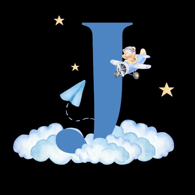 Buchstabe j Blaue Wolken Flugzeug Kind