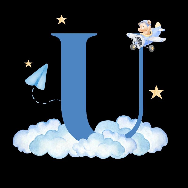 Letter u Blue Clouds Airplane Child