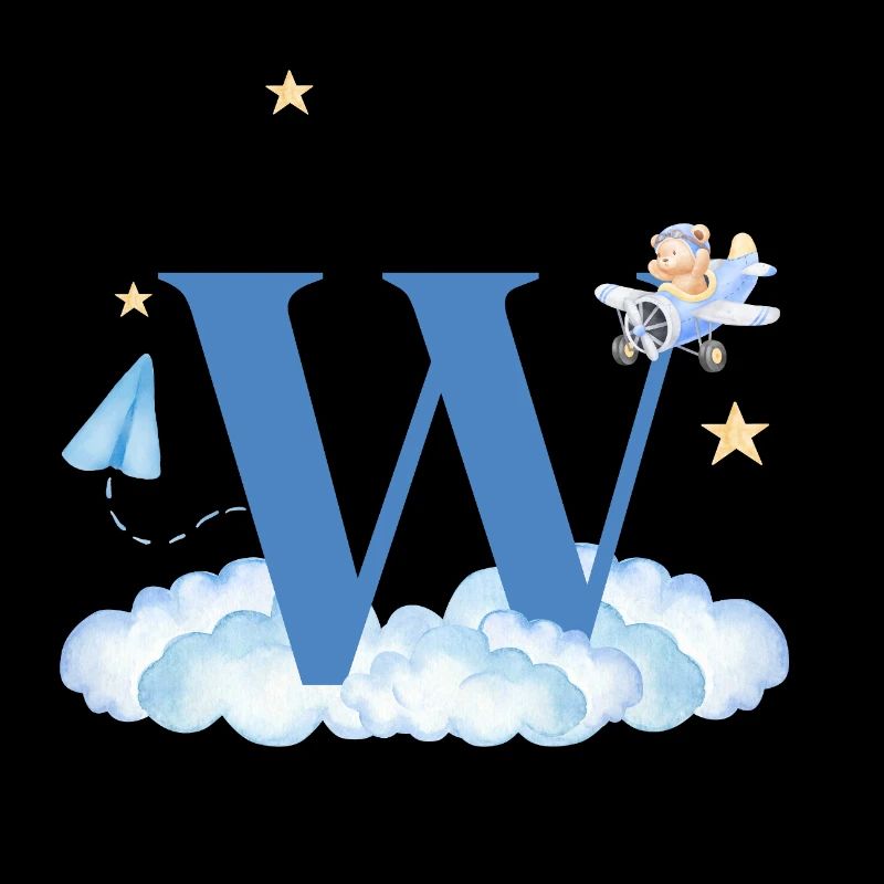 Buchstabe w Blaue Wolken Flugzeug Kind