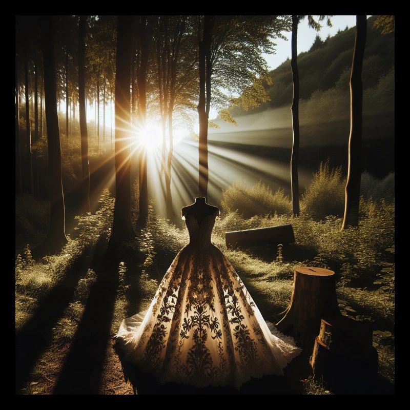 Robe de mariée forêt coucher de soleil