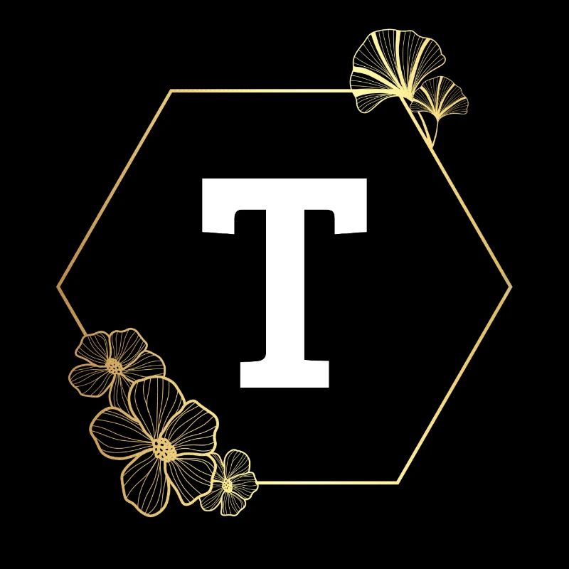 Letter t Gold Floral Frame
