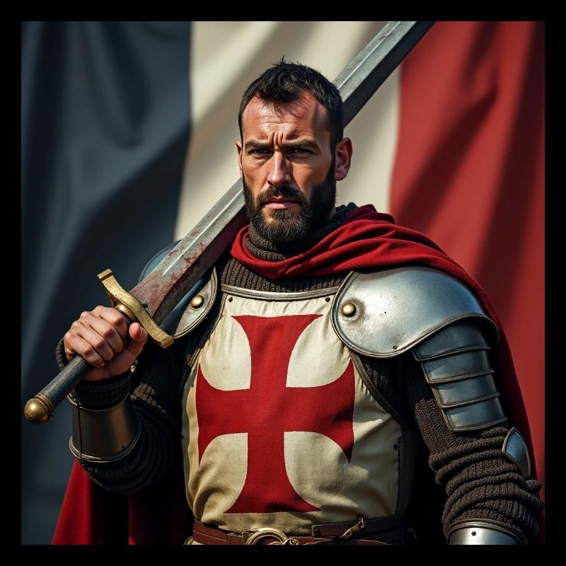 Flux Dev a worn battlehardened knight charlemagne