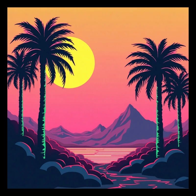 Vibrant retro 80s inspired sunset