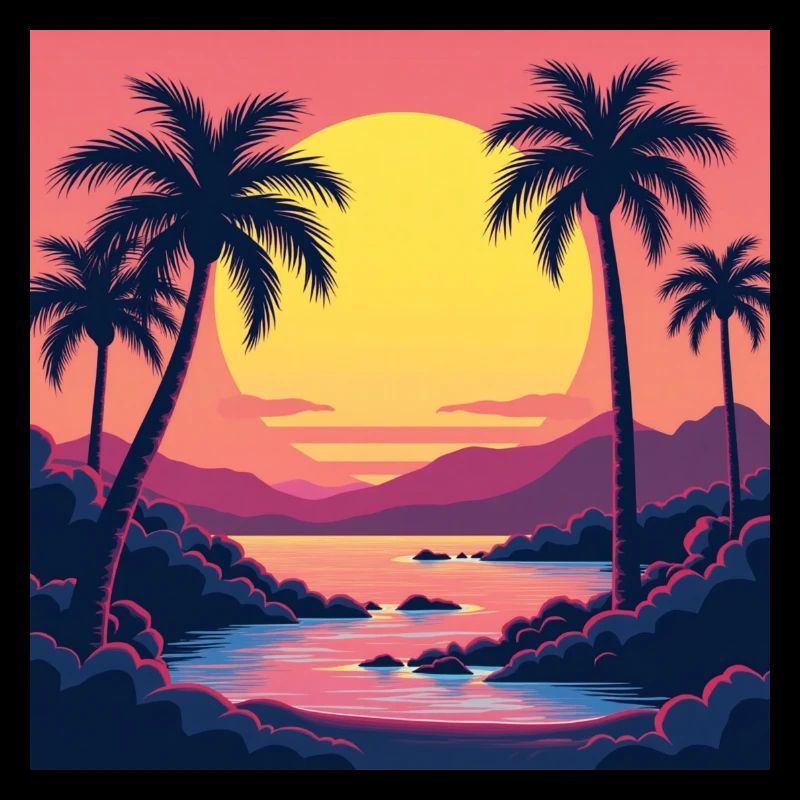 Vibrant retro 80s inspired sunset