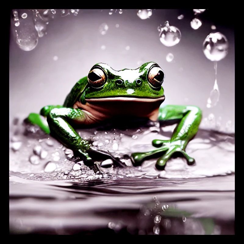 Green Tree Frog Water Puddle Drop Jump
