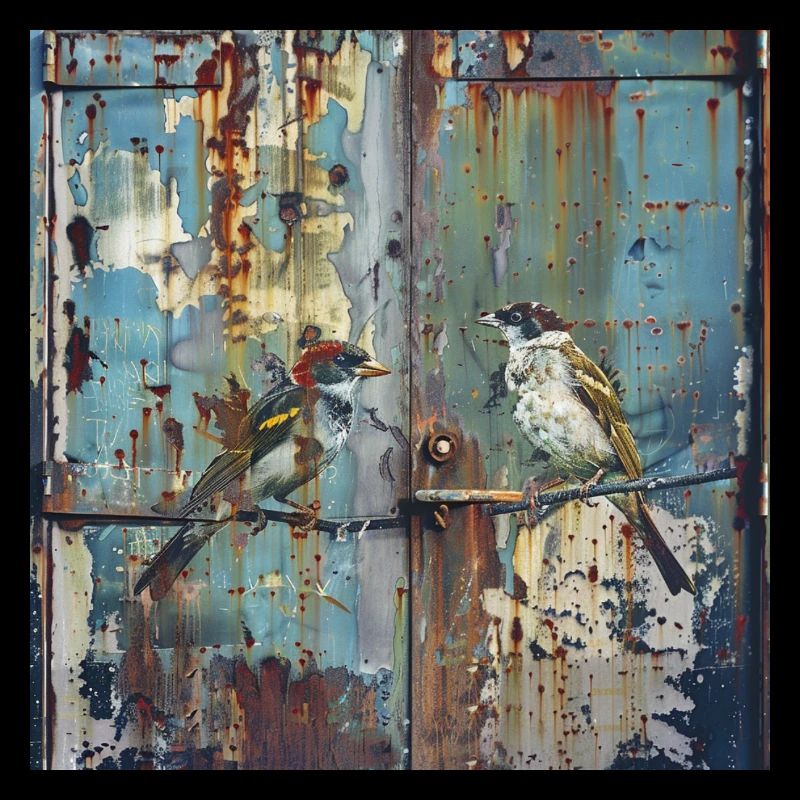 Graffiti Singvögel Rost Metall Container urban