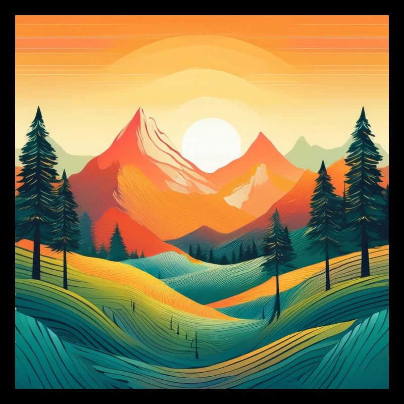 Artistic Mountain Sunset: Bold Nature Design