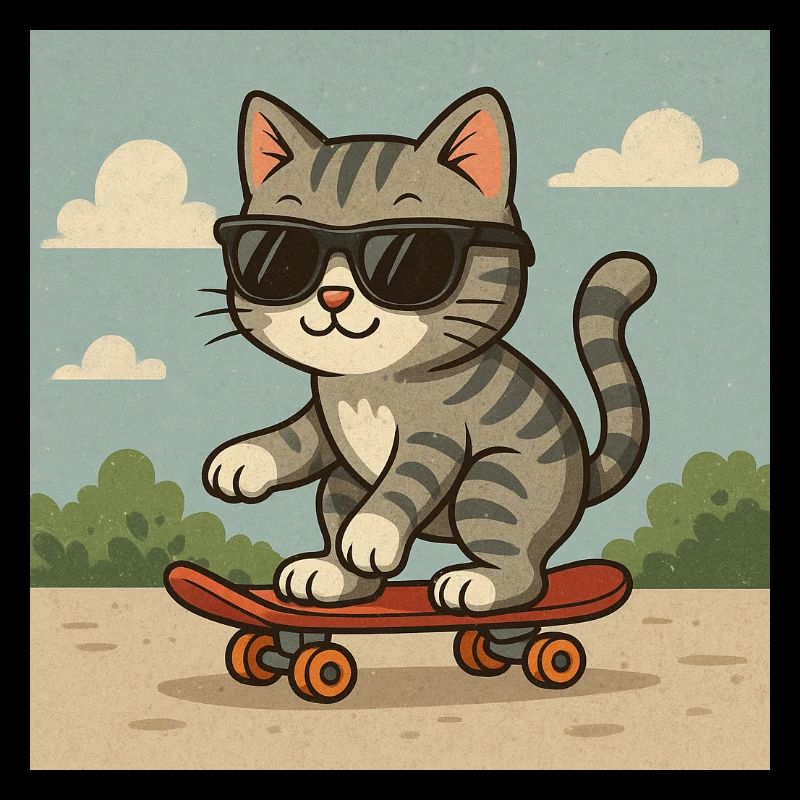 Cool cat on skateboard