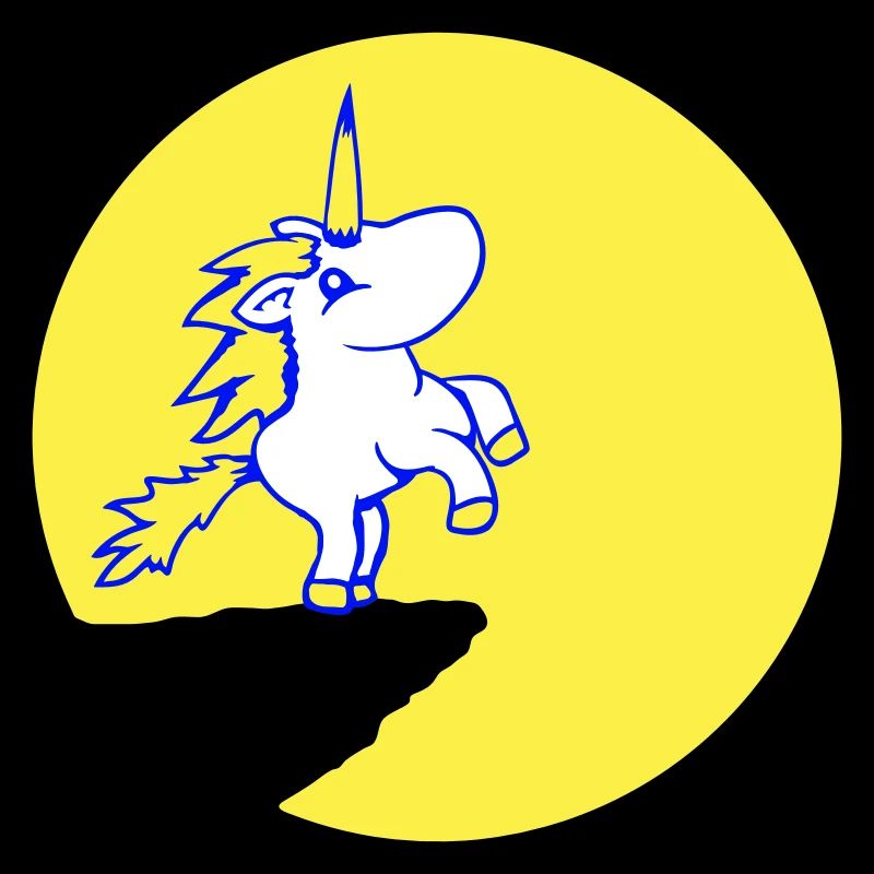 Unicorn Cliff Moon Mountain Round Night Cute Cartoon