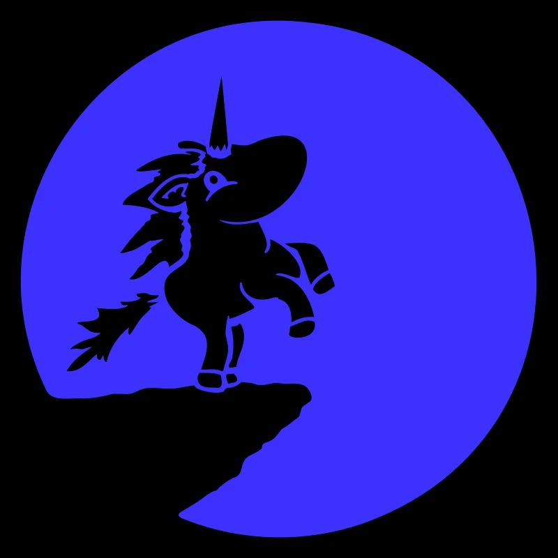 Unicorn Cliff Moon Mountain Round Night Cute Cartoon