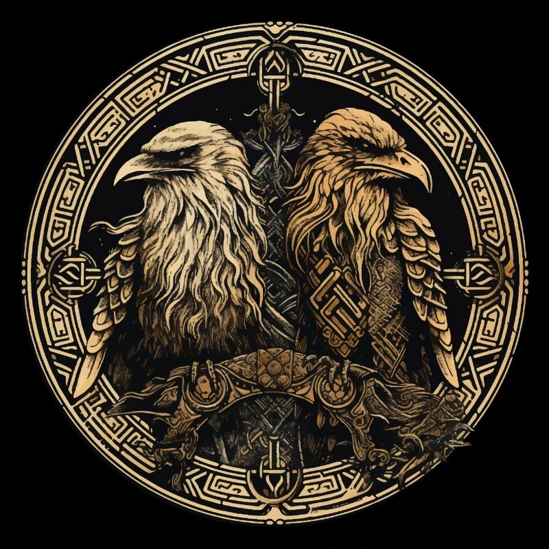 Viking Hugin and Munin Ravens Valhalla Vegvisir