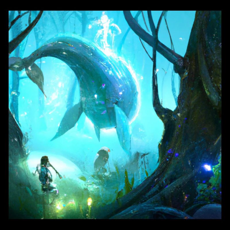 Flying whale in magical forest