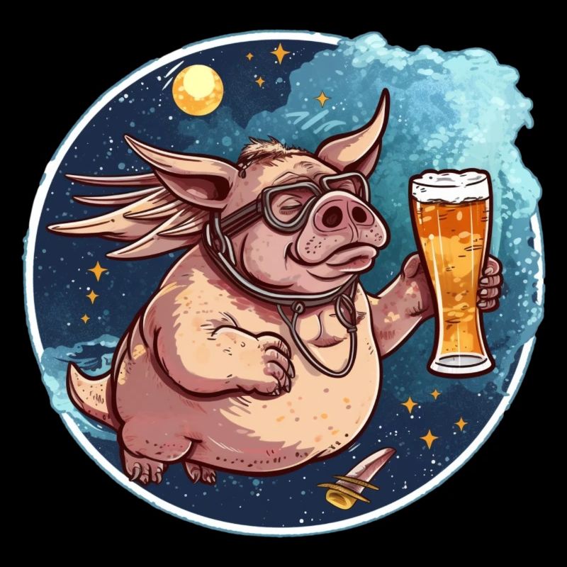 Cochon avec ailes et bière