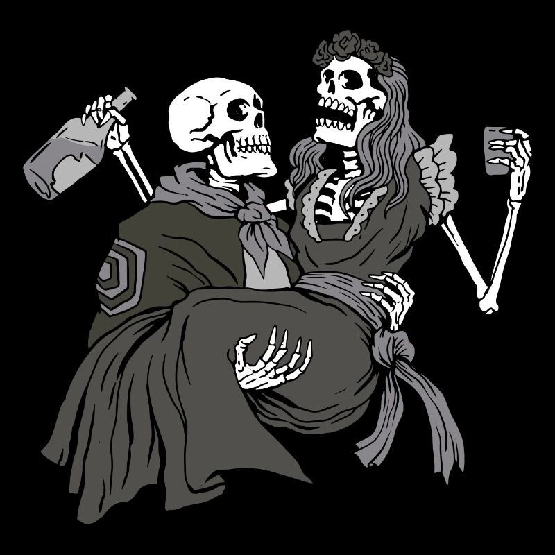 Skeleton couple drinking