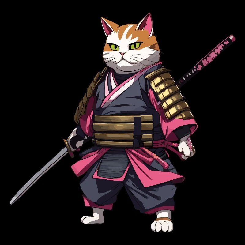 Samurai Cat & Cherry Blossoms #3