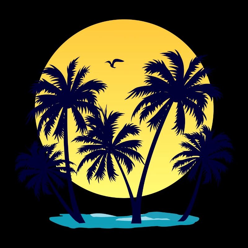 Palm trees, beach and sunset