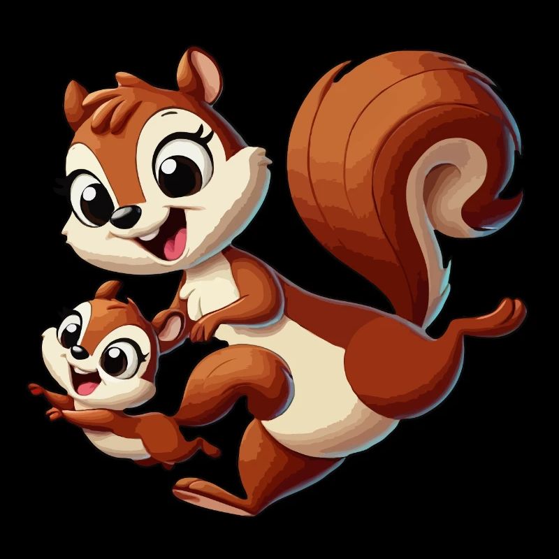 Eichhörnchen-Mutter und Kind beim Herumtollen