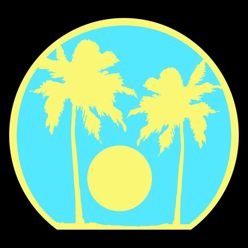 Two Palm Trees Island Sun Sunset Round Blue