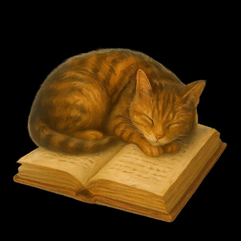 Sleeping cat on book