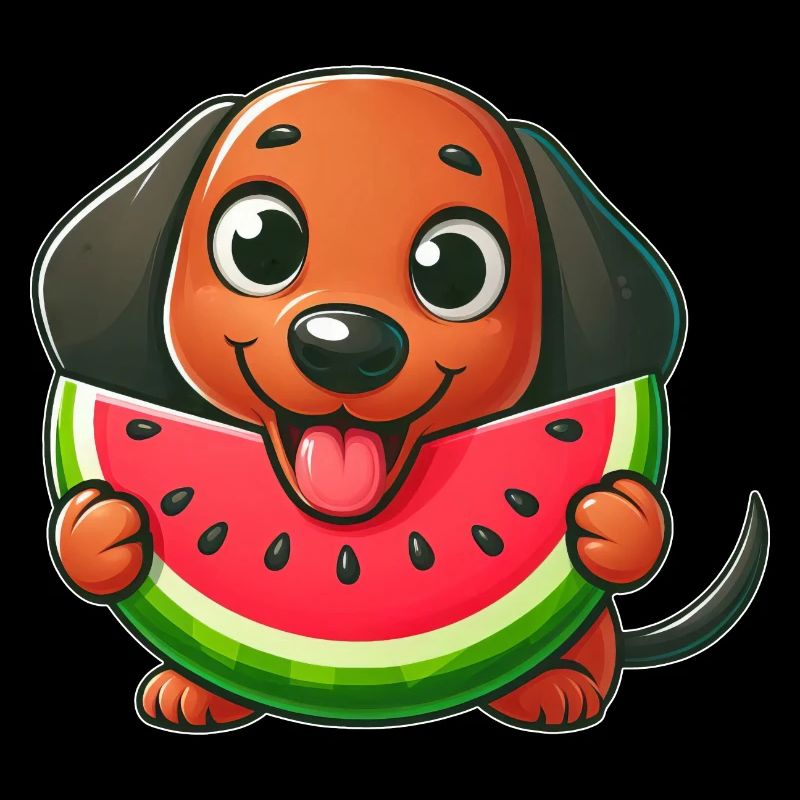 Cool teckel pastèque dessin animé bande dessinée d’été