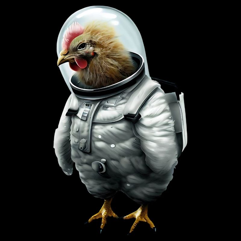 A chicken in an astronaut suit