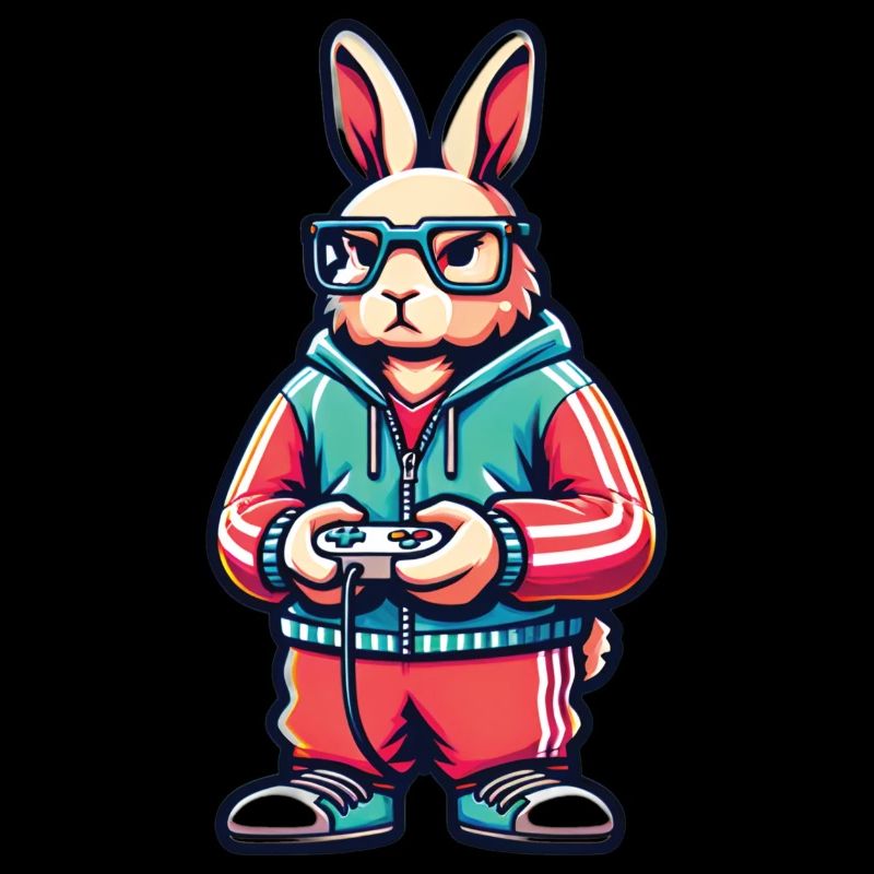 Coole Hasen-Gamer mit Brille und Controller