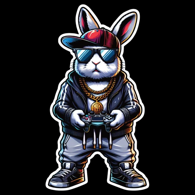 Cool Gamer Bunny with Controller and Sunglasses