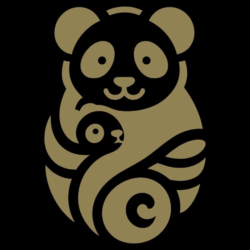 Panda Silhouette Mère Enfant Minimaliste