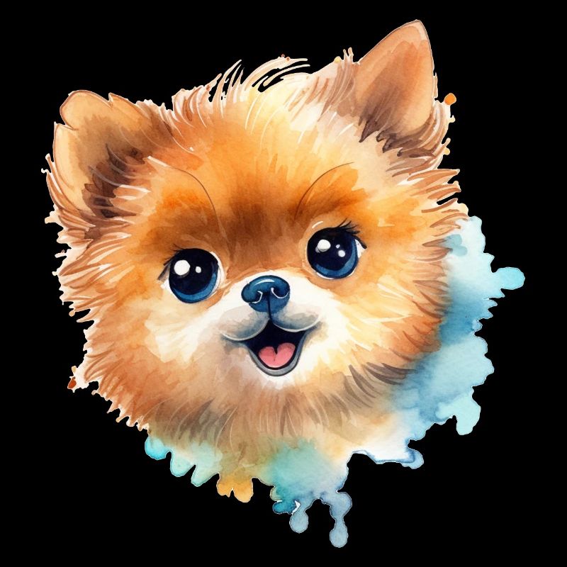 Miniature Spitz Watercolor Drawing