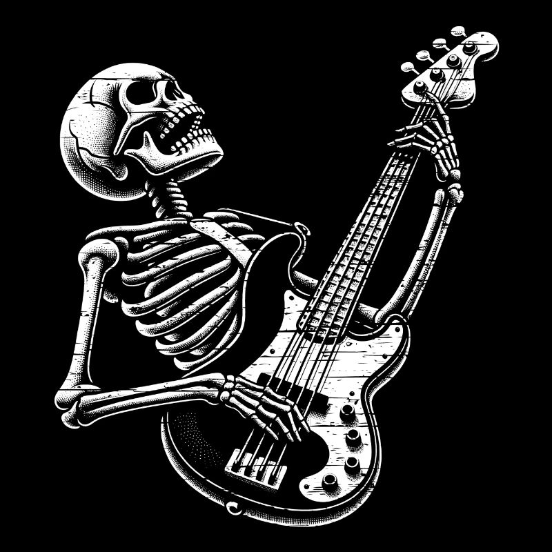 Crâne squelette avec guitare basse