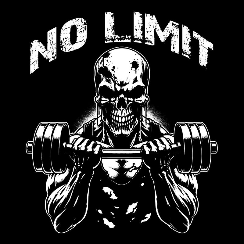 No Limit Workout Bodybuilding Skull mit Hantel