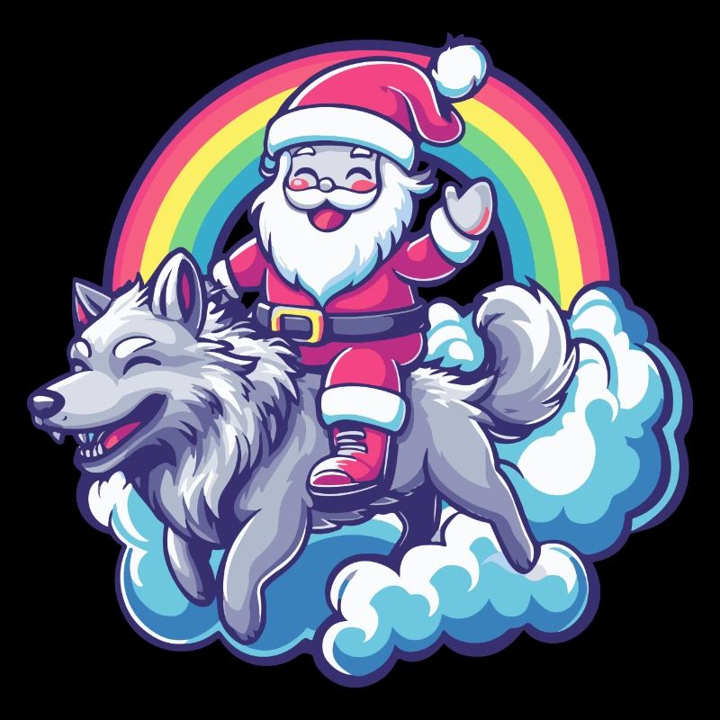 Wolf Weihnachtsmann Regenbogen