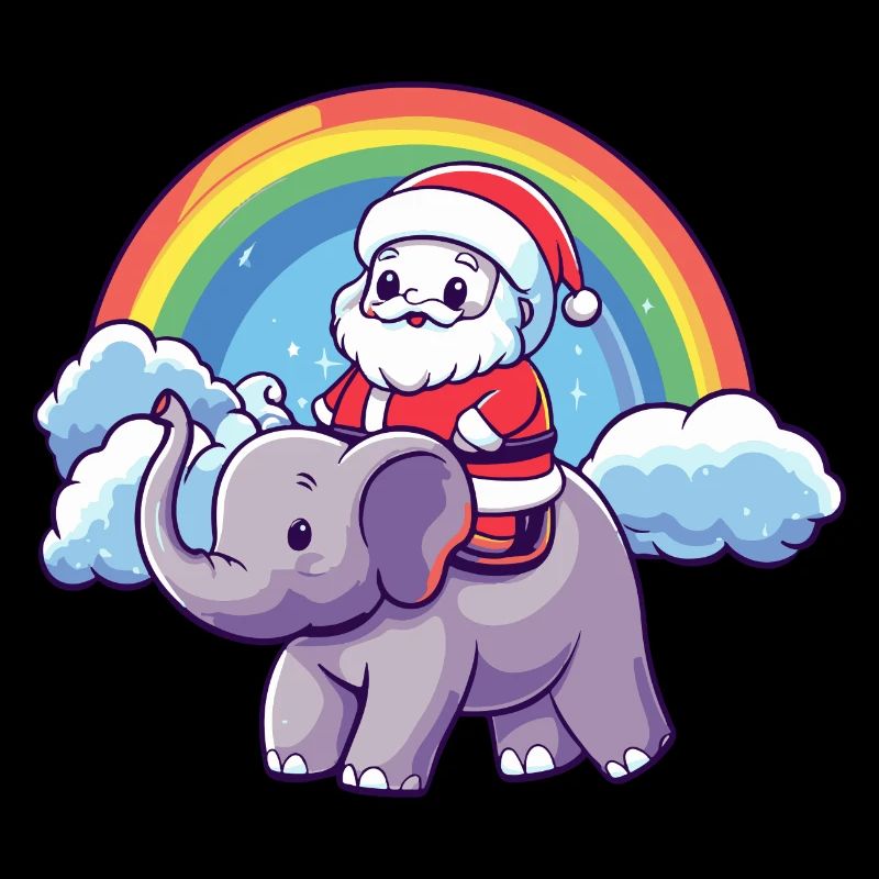 Éléphant Père Noël Arc-en-ciel