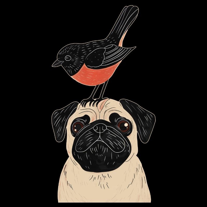 Mops mit Vogel
